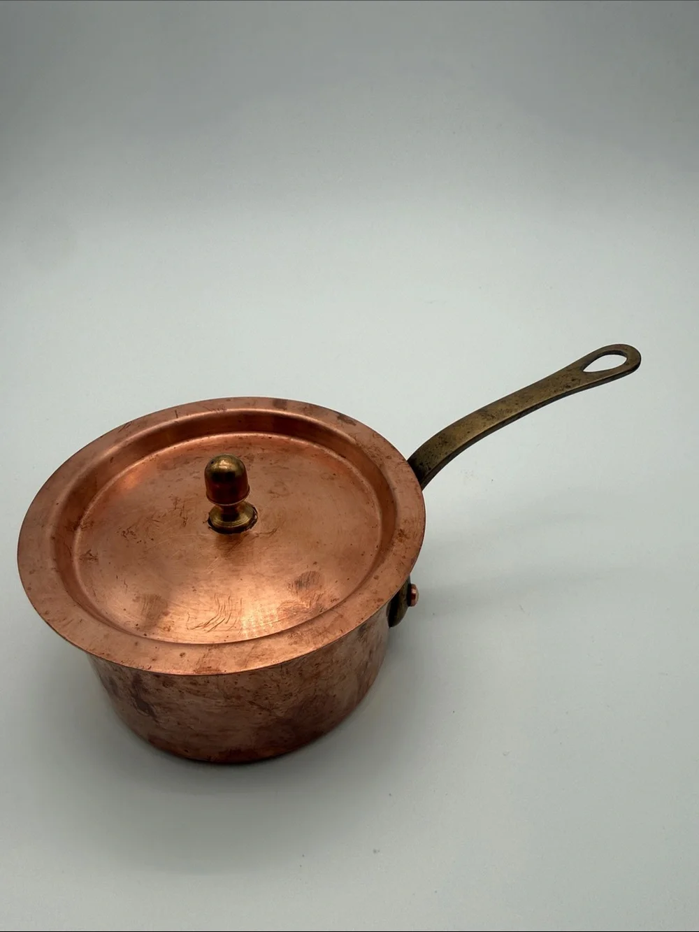 Vintage French Copper Saucepan w Lid Brass Handle Henglamor Detroit